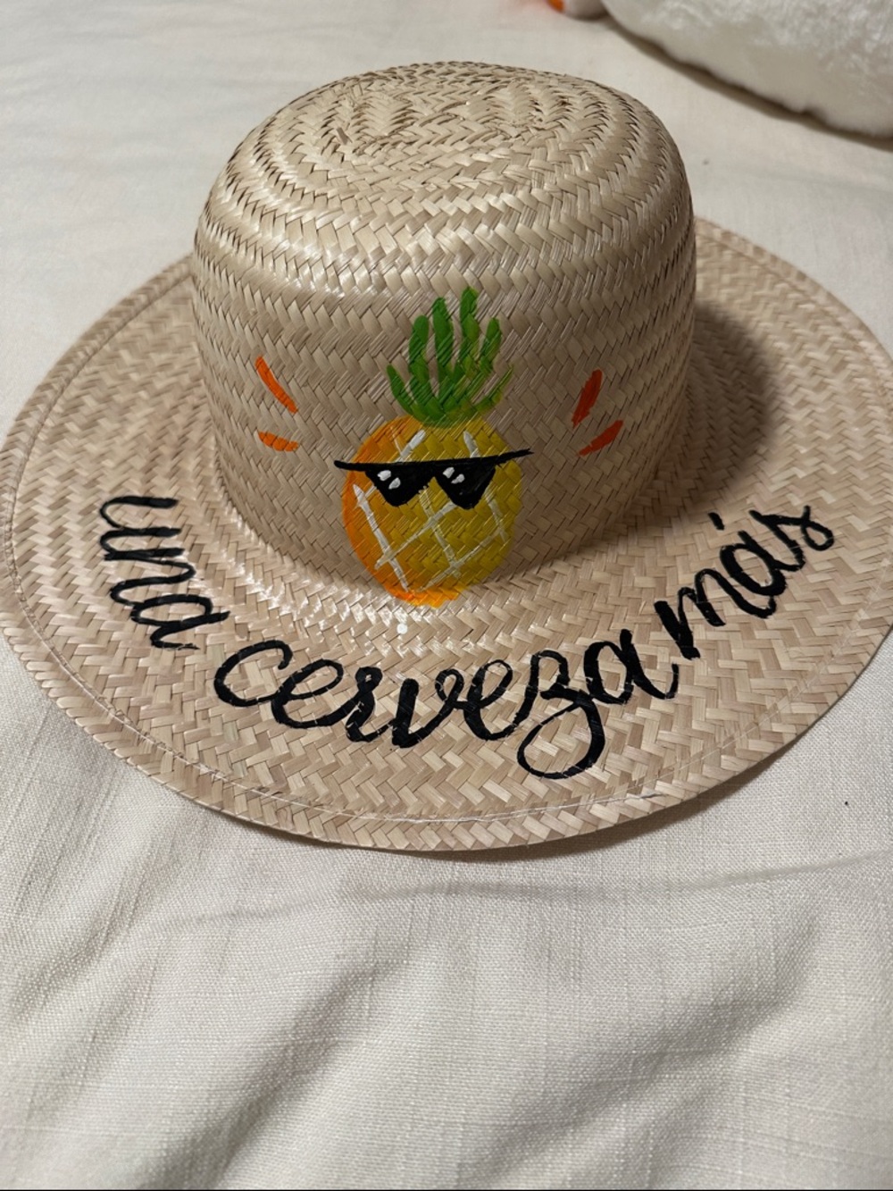 Women’s Straw Sun Hat with Pineapple Graphic - Natural
